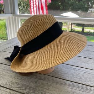Nine West Packable UPF 50+ Sun Hat with Black Ribbon NWT